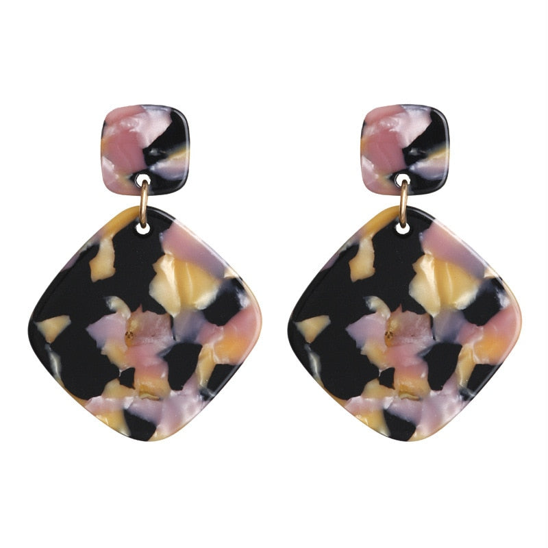 Dusty Pink Black Acrylic Drop Earrings Cartoon Art Women Party Jewelry Ear