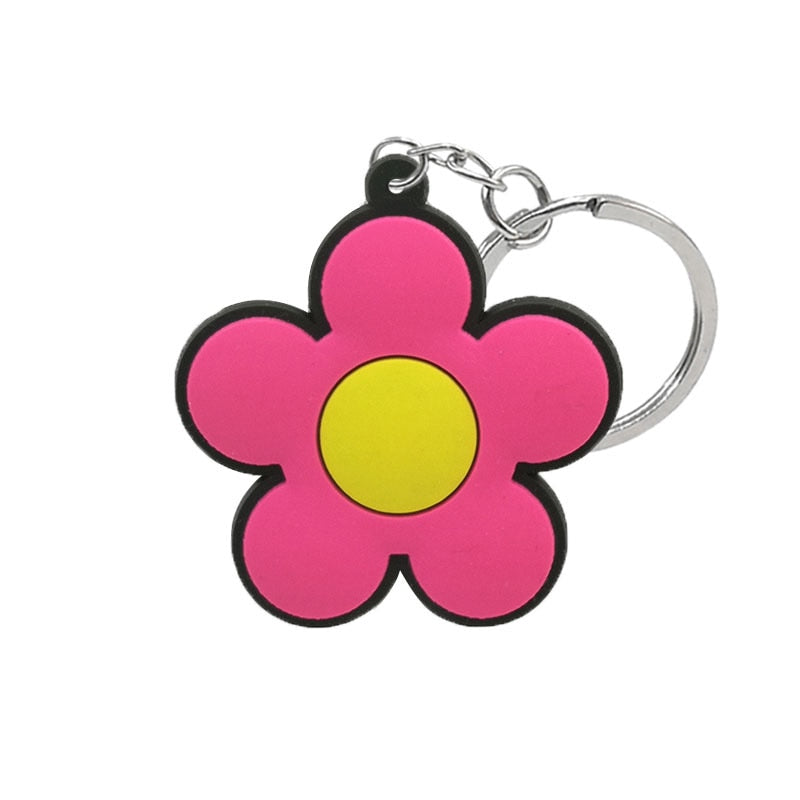 Pink Flower PVC Keychain Cartoon Key Holder Car handbag Keyring Gift Pendant