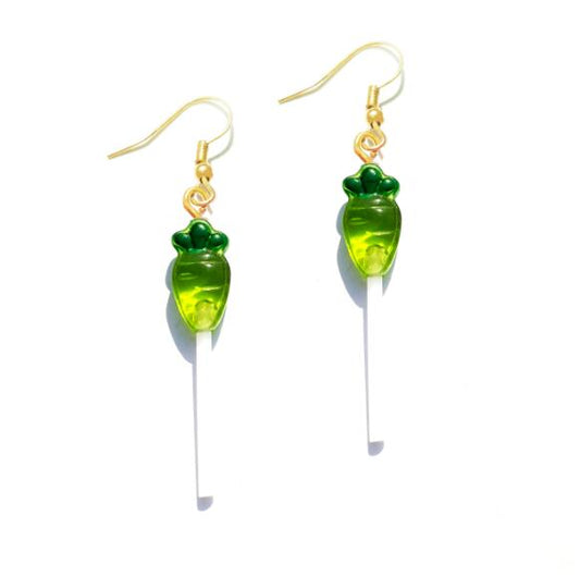 Ombre Green Carrot Resin Candy Lollipop Drop Earrings Cartoon Ear Pendants