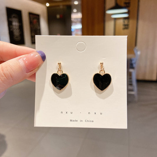 Small Black Heart Stud Earrings For Women Girl Fashion Modern Jewelry Gift