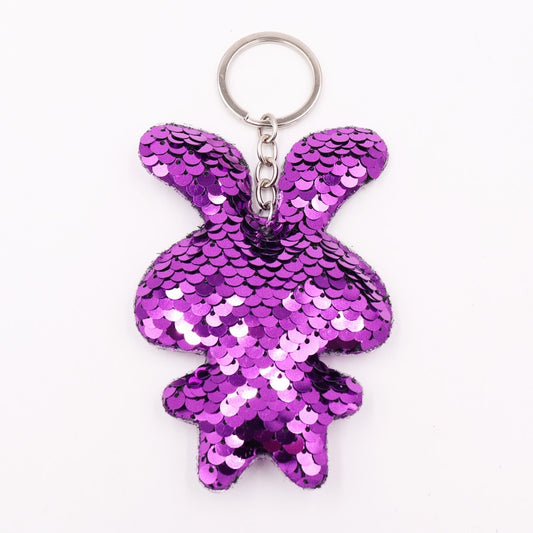 Purple Rabbit Sequin Keychain Sparkling Love Keyring Women Shoulder Bag Mobile