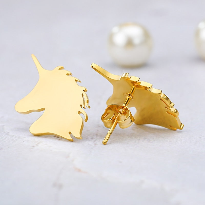 Unicorn Stud Earrings Fashion Shiny Ladies Jewelry Women Classic Studs