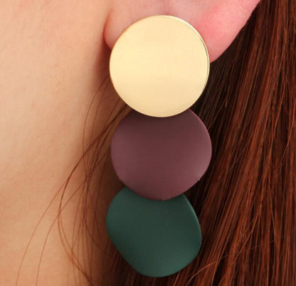 Brown Green Disc Drop Earrings Cartoon Art Women Party Jewelry Ear Fashion