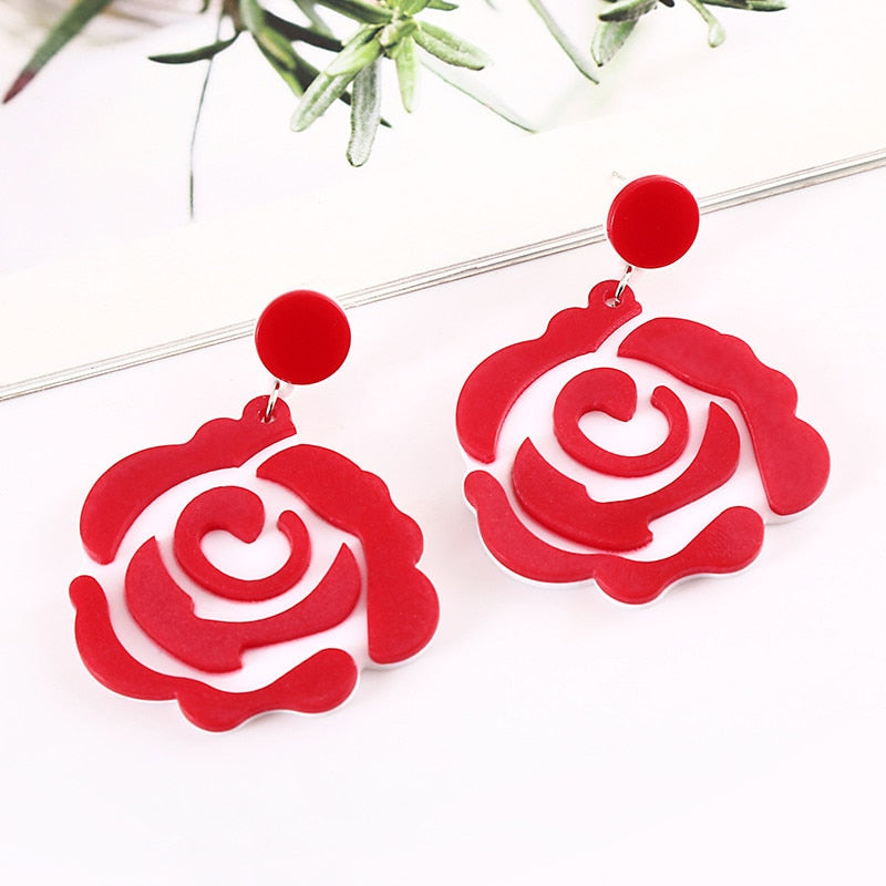 Red Rose Drop Earrings Women Travel Fashion Cartoon Earrings Creative Jewelry