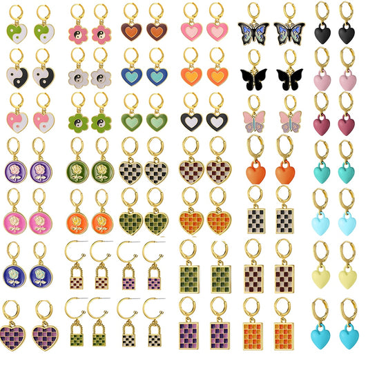 29 Styles Checkerboard Heart Lock Dangle Earrings Fashion Party Girls Pendant