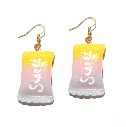 Yellow Pink Resin Handmade Candy Drop Earrings Cartoon Art Women Party Jewelry