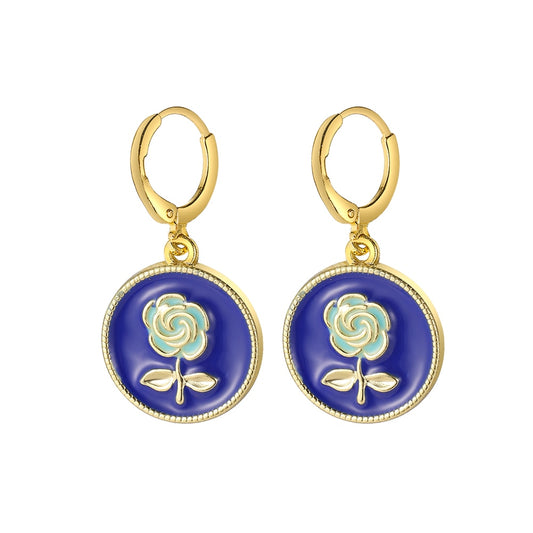 Blue Rose Dangle Earrings Fashion Party Girls Pendant Earrings Women Jewelry