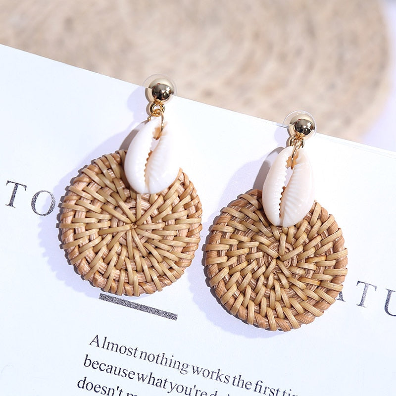 Rattan Shell Geometric Drop Earrings Modern Women Stylish Gift Jewelry Ear