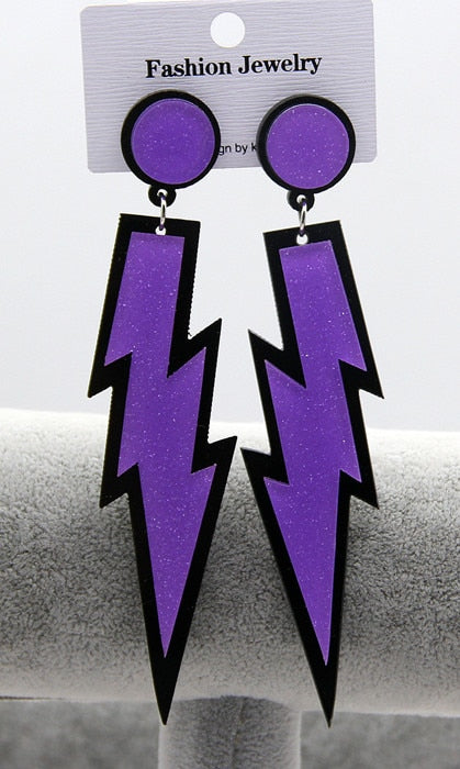 Purple Glitter Lightning Acrylic Drop Earrings Women Girl Fashion Trendy Jewelry