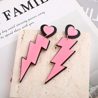 Pink Lightning Heart Drop Earrings Women Travel Fashion Cartoon Earrings