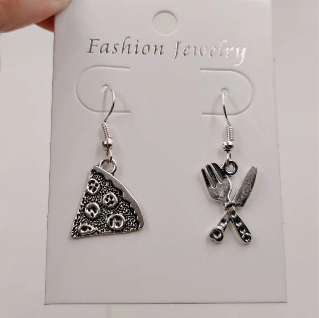 Pizza Slice Fork Drop Earrings Fashion Party Girls Pendant Earrings Women