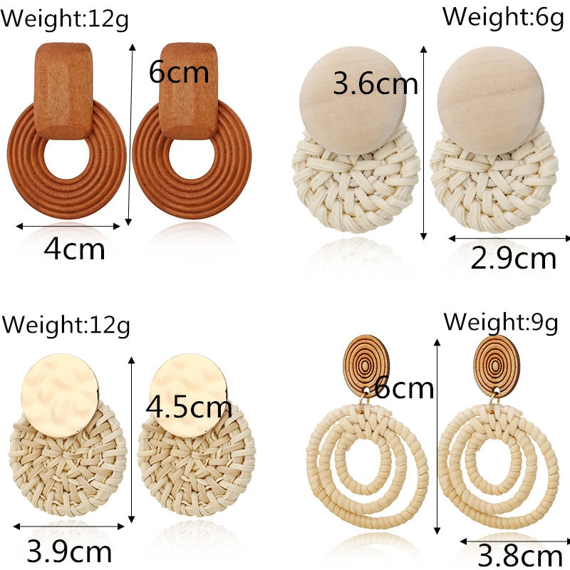 29 Styles Wooden Straw Woven Rattan Vine Braid Drop Earrings Modern Women