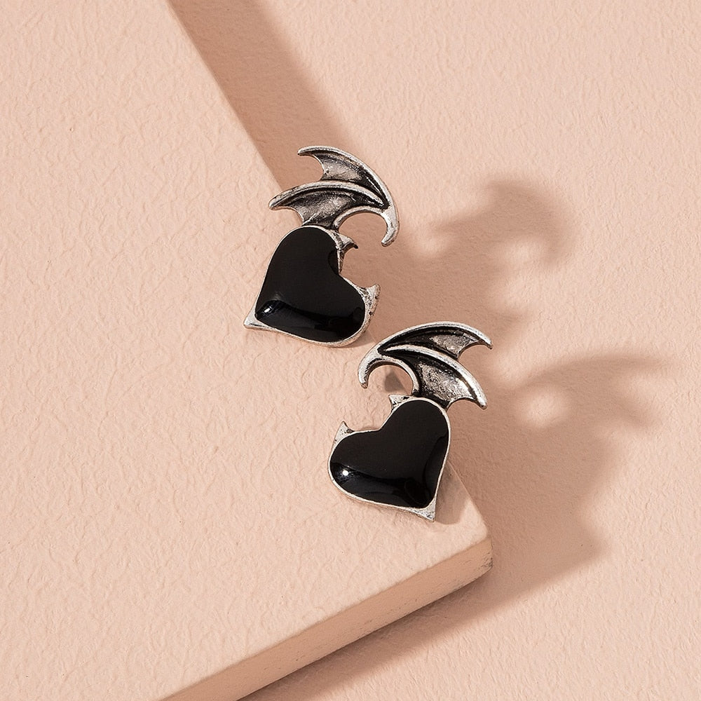 Devils Wings Heart-shaped Stud Earrings Charms Jewelry Fashion Creative Earrings