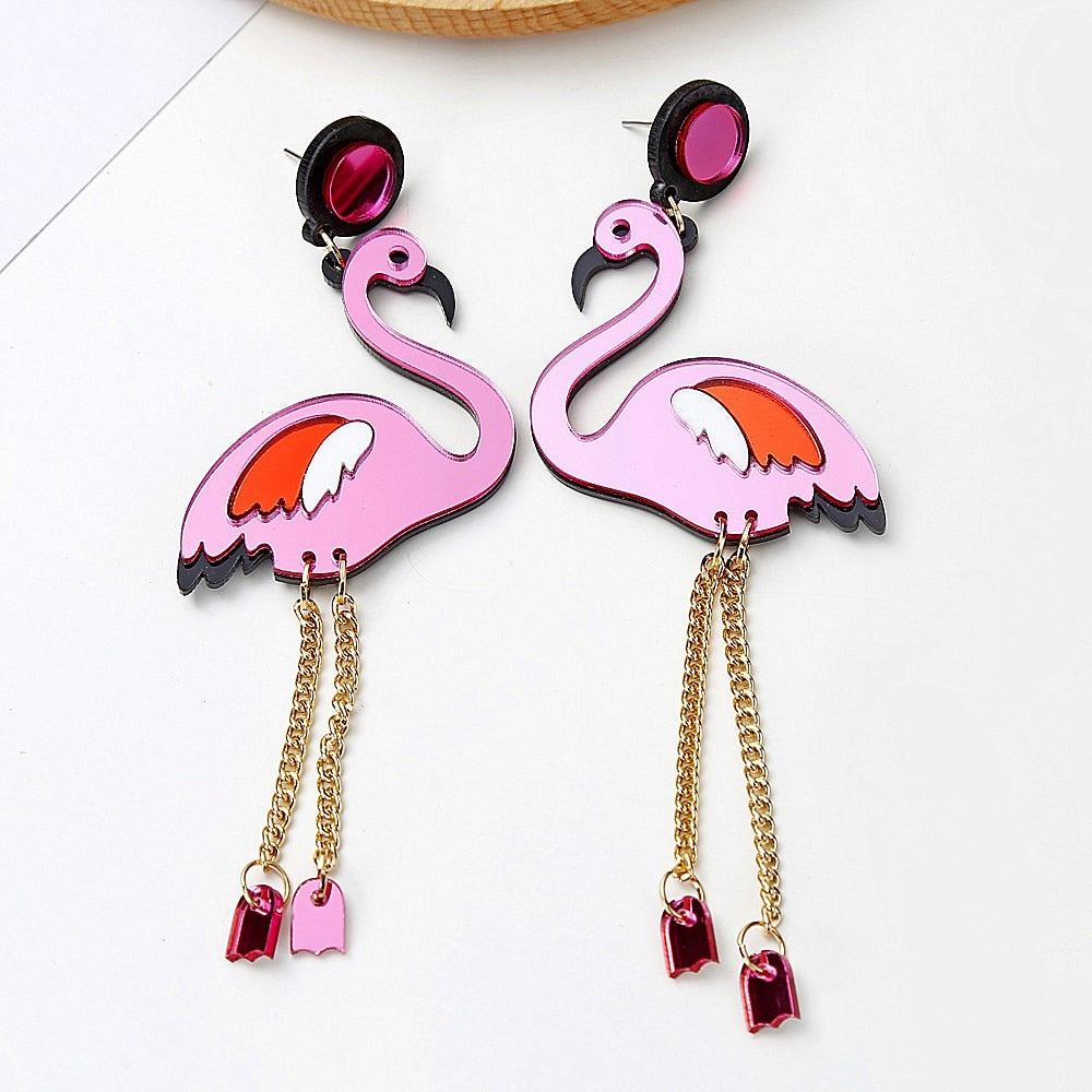 Pink Flamingo Drop Earrings Women Travel Fashion Cartoon Earrings Creative