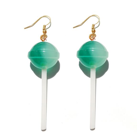 Ombre Green Resin Candy Lollipop Drop Earrings Cartoon Ear Pendants Accessories