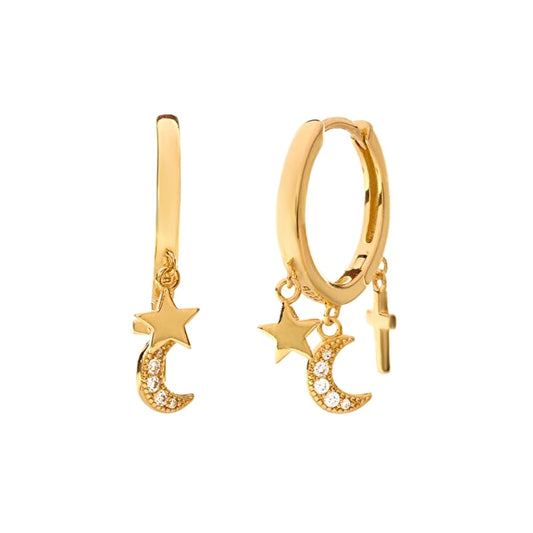 Star Moon Cross Piercing Cartilage Earrings Women Girl Fashion Trendy Jewelry