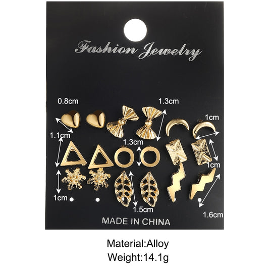 9pairs Leaf Star Moon Stud Earrings Fashion Women Summer Party Jewelry Girls