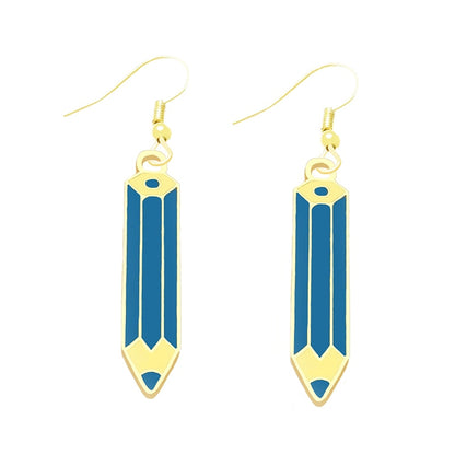 Blue Pensil Drop Earrings Cartoon Art Women Party Jewelry Ear Fashion Pendant