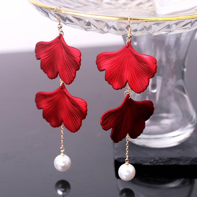 Red Leafs Dangle Earrings Fashion Party Girls Pendant Earrings Women Jewelry