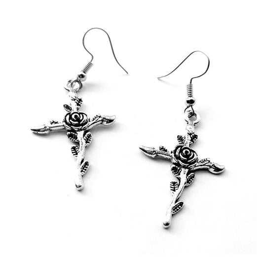 Creative Design Metal Rose Cross Drop Earrings Women Creativity Jewelry Cute