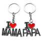 I Love Mama Papa Letters Metal Keychains Charms Mothers Fathers Day Gift Key