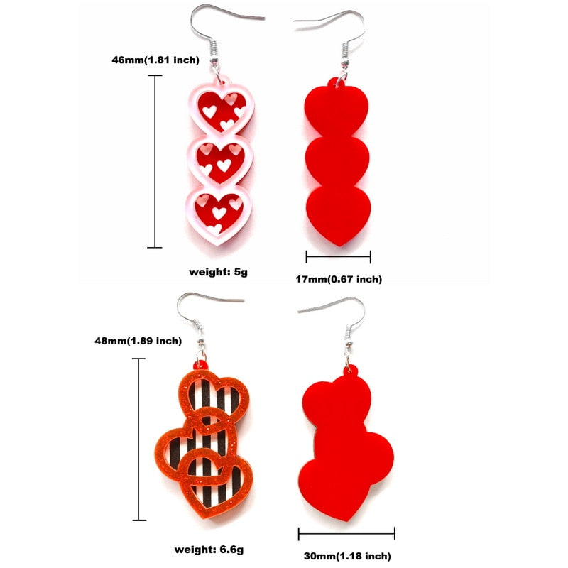 Acrylic Striped Hearts Dangle Earrings Women Girl Fashion Trendy Jewelry