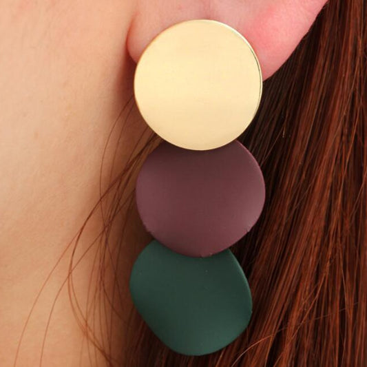 Brown Green Disc Drop Earrings Cartoon Art Women Party Jewelry Ear Fashion