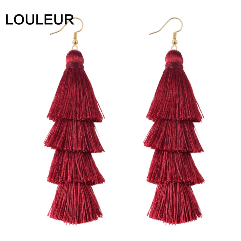 39 Styles  4 Layer Bohemian Multicolor Statement Tassel Dangle Earrings Women