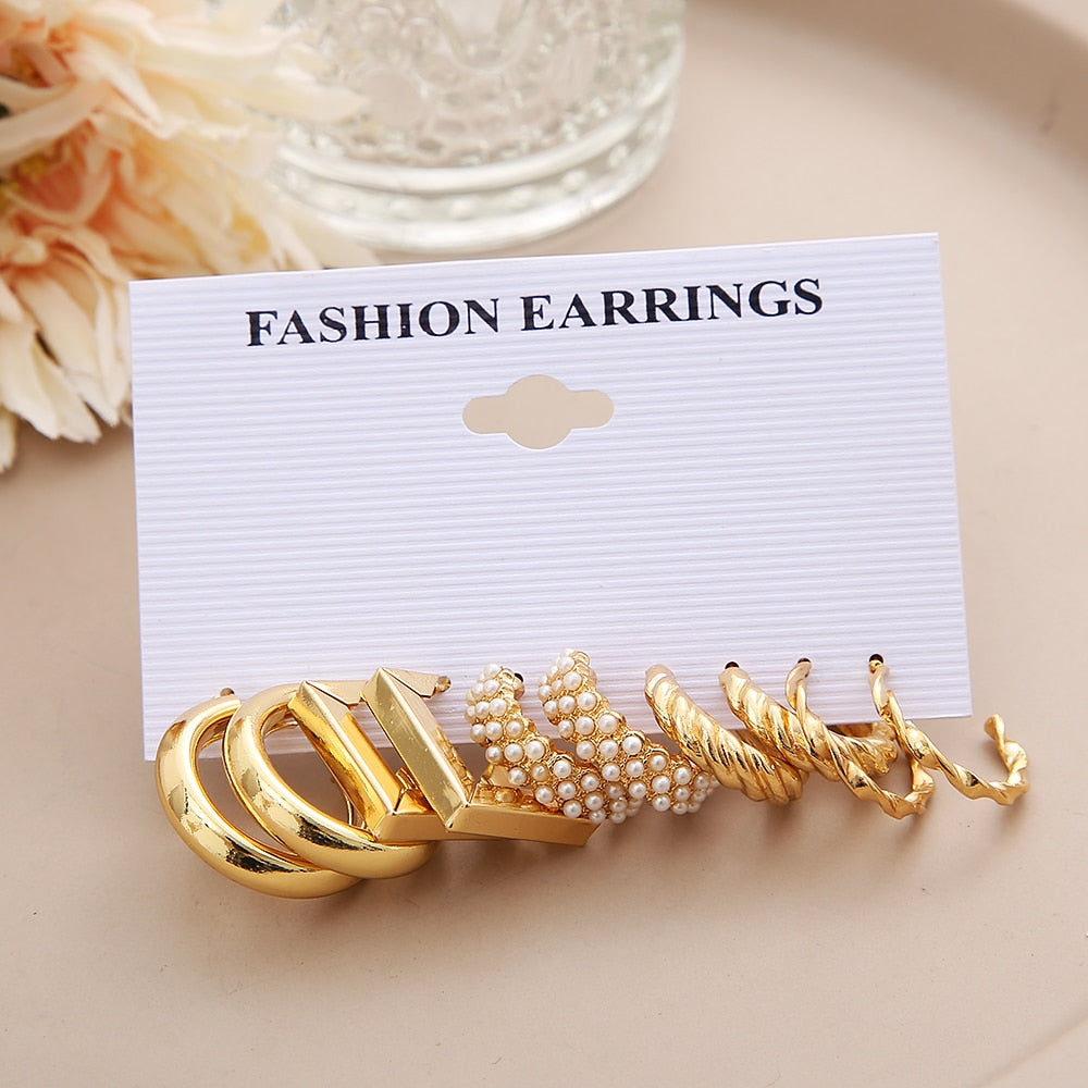 33 Styles 5-9Pairs Set Drop Hoop Earrings Set Acrylic Pearl Tassel Fashion Women