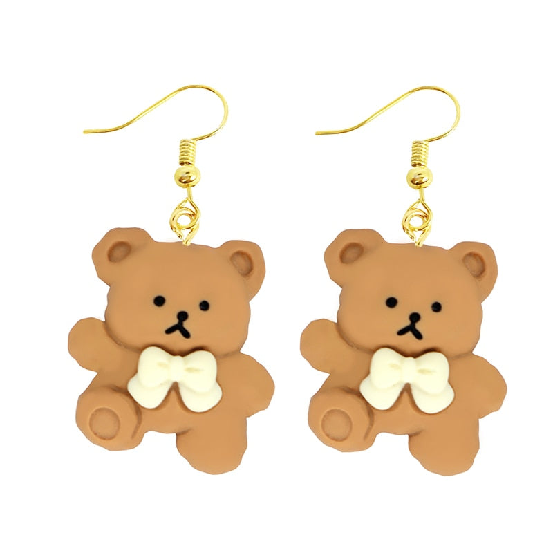 Bear Toy Bow Drop Earrings Women Art Fashion Cartoon Earrings Creative Jewelry