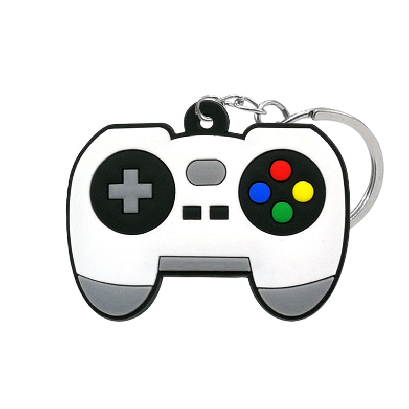 White Gamepad PVC Keyring Cute Cartoon Style Keychains Bag Car Pendant Jewelry