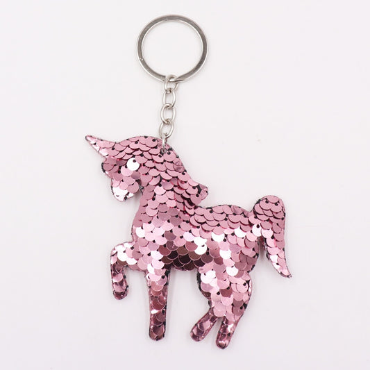 Light Pink Unicorn Sequin Keychain Sparkling Love Keyring Women Shoulder Bag