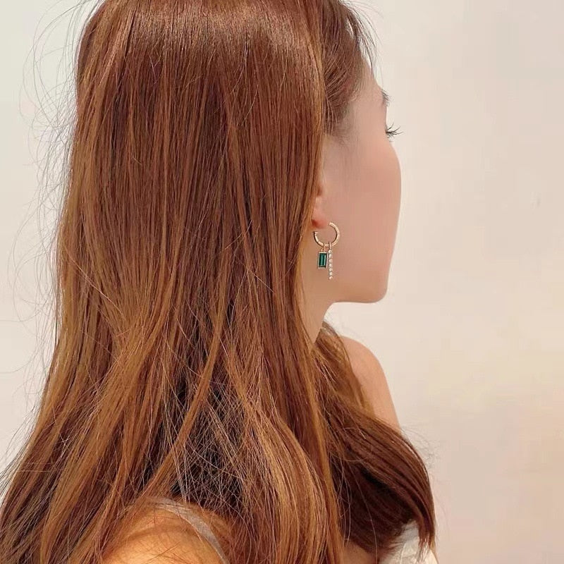 Green Rectangular Pendant Drop Earrings Women Gifts Earring Cute Girls Eardrop