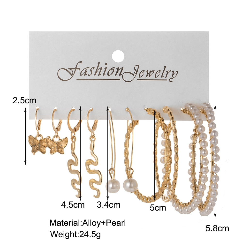 5 Pairs Twisted Faux Hoop Earrings Fashion Women Summer Party Jewelry Girls