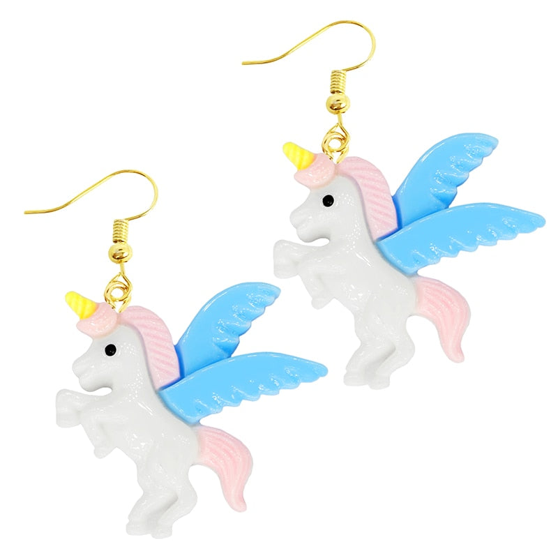 Unicorn with Wings Drop Earrings Women Art Fashion Cartoon Earrings Creative