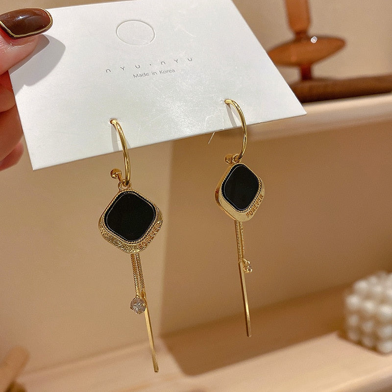 Black Square Decor Drop Earrings Women Girl Party Gift Fashion Ear Jewelry