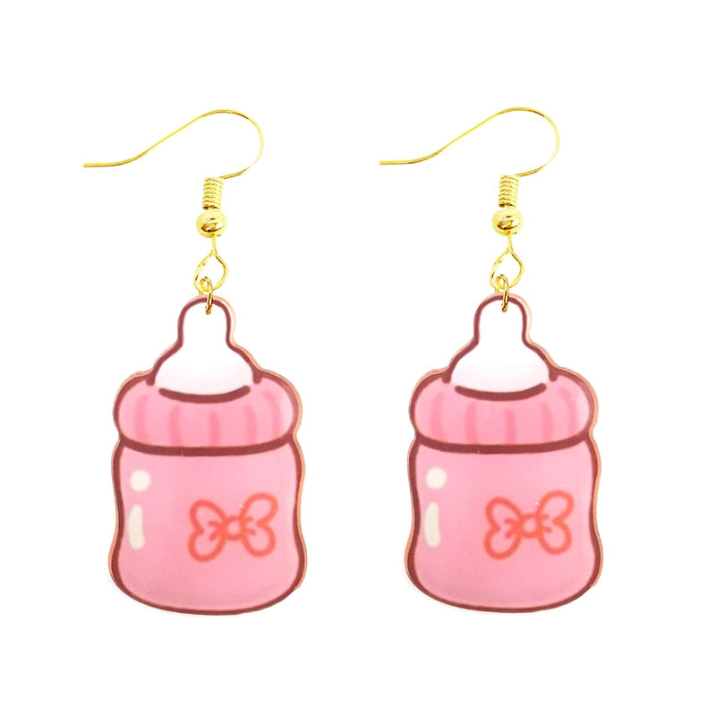 Baby Bottle Acrylic Large Drop Earrings Cartoon Art Women Party Jewelry Ear