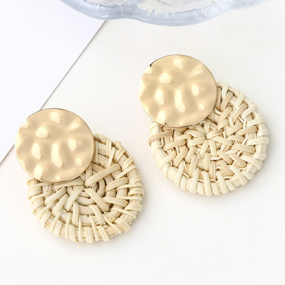 29 Styles Wooden Straw Woven Rattan Vine Braid Drop Earrings Modern Women