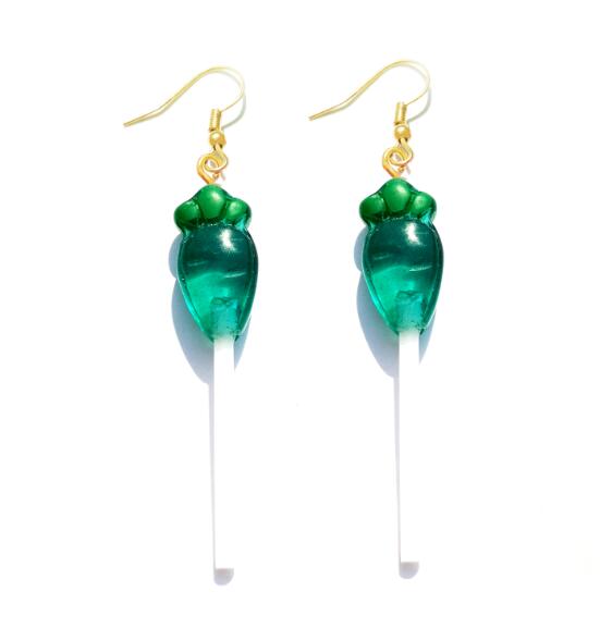 Aqua Green Carrot Resin Candy Lollipop Drop Earrings Cartoon Ear Pendants