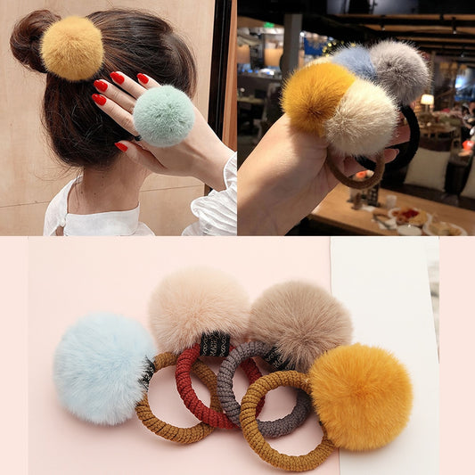 11 Styles Women Soft Furry Candy Colorful Fur Ball Hair Ring Hair Rope Pom Pom