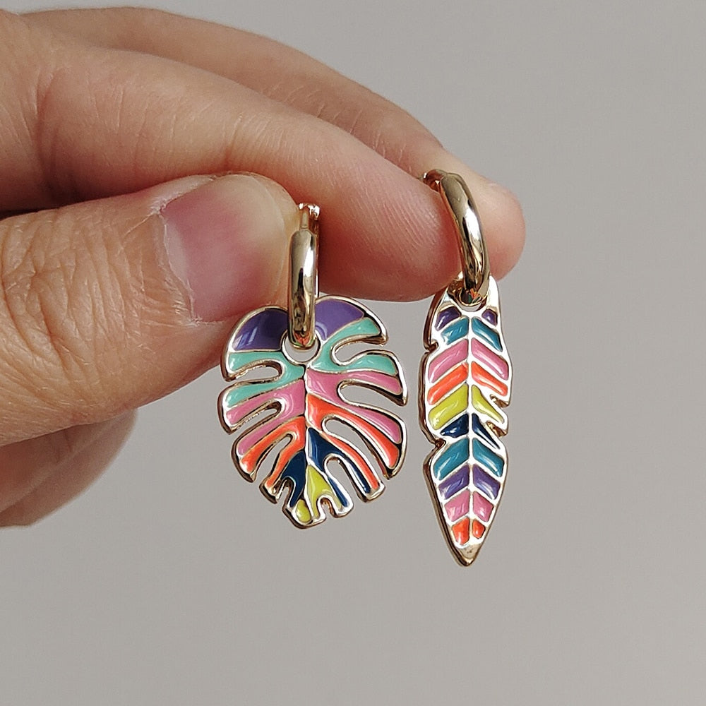 Mixed Colorful Leaf Drop Earrings Cartoon Ear Pendants Accessories Women Art