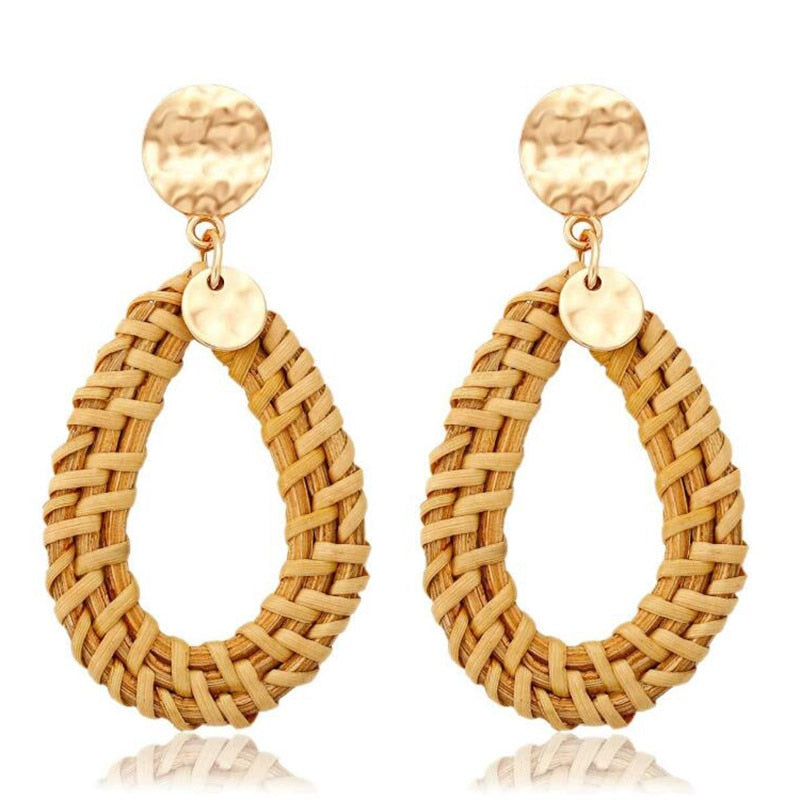 29 Styles Wooden Straw Woven Rattan Vine Braid Drop Earrings Modern Women