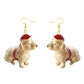 Red Hat Dog Drop Earrings Cartoon Art Women Party Jewelry Ear Fashion Pendant