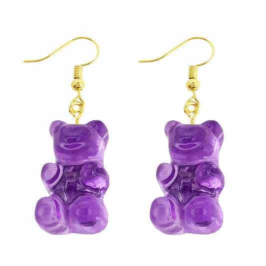 Purple Bear Resin Animal Drop Earrings Women Creativity Jewelry Cute Earring