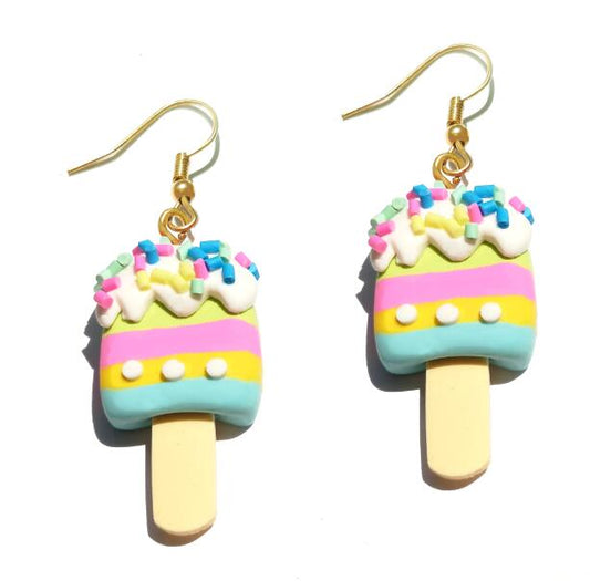 Mint Pink Ice Cream Bar Drop Earrings Cartoon Art Women Party Jewelry Ear