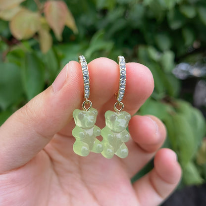 Lime Green Bear Lady Cute Dangle Earrings for Women Jewelry Girls Earrings
