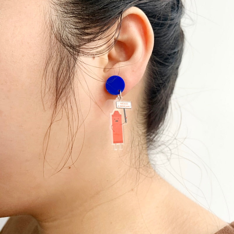 Blue And Red Pensil Acrylic Dangle Earrings Women Girl Fashion Trendy Jewelry