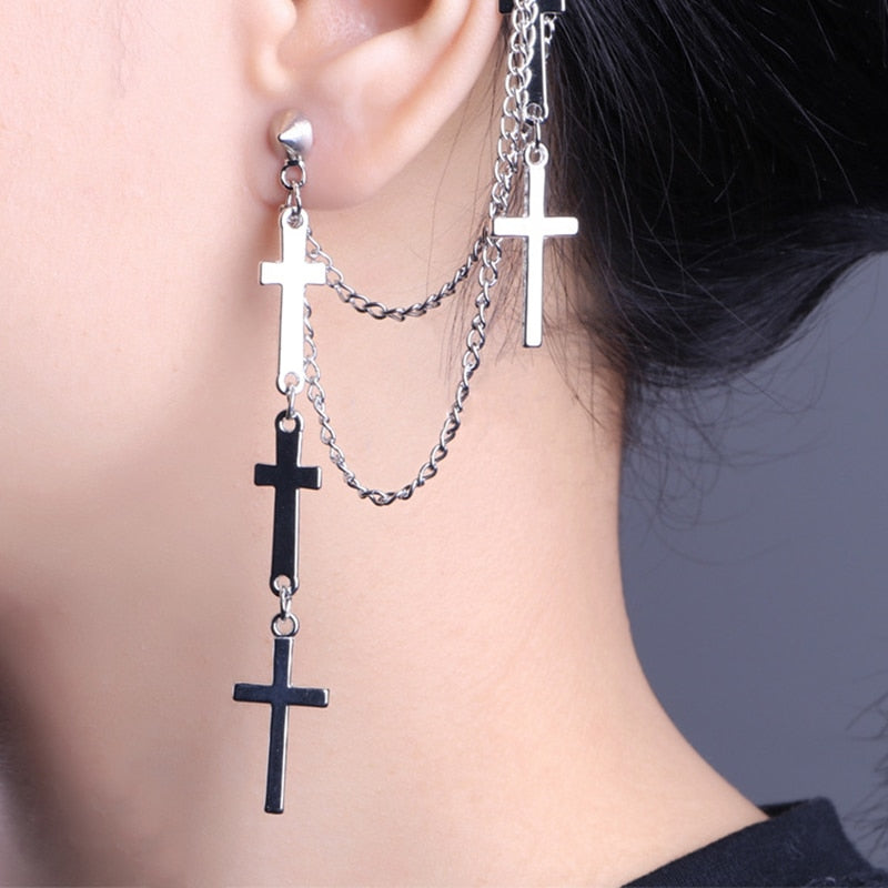 1Pc Cross Chain Ear Cuff Bohemian Ear Stud Earrings Women Girl Trendy Earrings