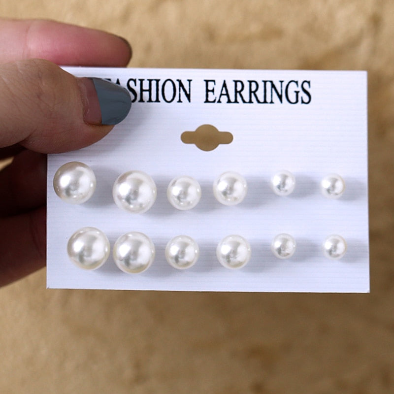 12 Pairs Imitation Pearl Stud Earrings Women Fashion Summer Gifts Jewelry