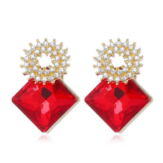 Rhinestone Round & Geo Decor Earrings for Women Girls Ear Studs Jewelry Gift